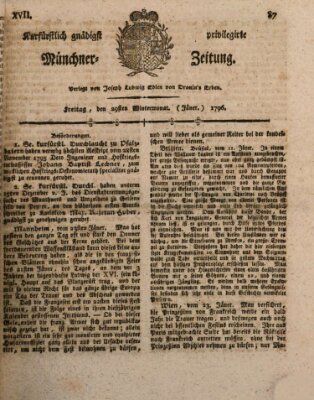 Kurfürstlich gnädigst privilegirte Münchner-Zeitung (Süddeutsche Presse) Freitag 29. Januar 1796