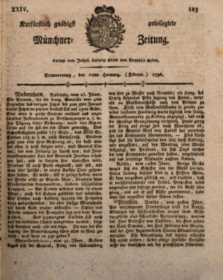 Kurfürstlich gnädigst privilegirte Münchner-Zeitung (Süddeutsche Presse) Donnerstag 11. Februar 1796