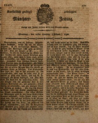 Kurfürstlich gnädigst privilegirte Münchner-Zeitung (Süddeutsche Presse) Montag 29. Februar 1796