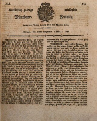 Kurfürstlich gnädigst privilegirte Münchner-Zeitung (Süddeutsche Presse) Freitag 11. März 1796