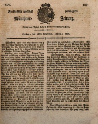 Kurfürstlich gnädigst privilegirte Münchner-Zeitung (Süddeutsche Presse) Freitag 18. März 1796