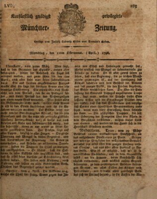 Kurfürstlich gnädigst privilegirte Münchner-Zeitung (Süddeutsche Presse) Montag 11. April 1796