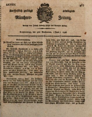 Kurfürstlich gnädigst privilegirte Münchner-Zeitung (Süddeutsche Presse) Donnerstag 9. Juni 1796