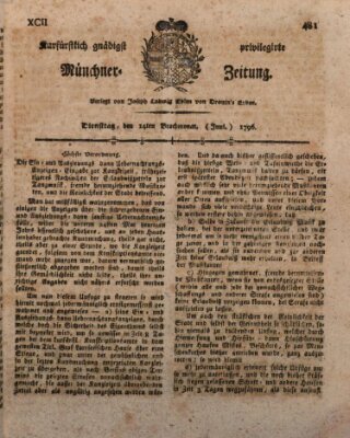 Kurfürstlich gnädigst privilegirte Münchner-Zeitung (Süddeutsche Presse) Dienstag 14. Juni 1796