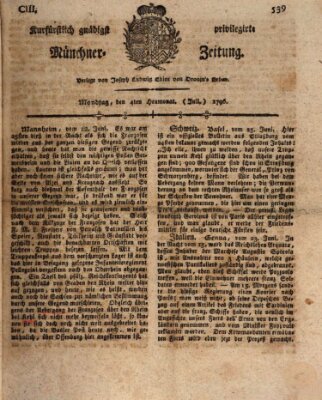 Kurfürstlich gnädigst privilegirte Münchner-Zeitung (Süddeutsche Presse) Montag 4. Juli 1796