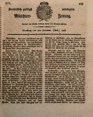 Kurfürstlich gnädigst privilegirte Münchner-Zeitung (Süddeutsche Presse) Dienstag 5. Juli 1796