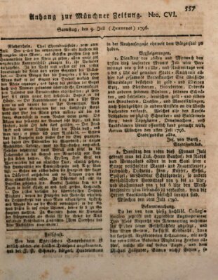 Kurfürstlich gnädigst privilegirte Münchner-Zeitung (Süddeutsche Presse) Samstag 9. Juli 1796