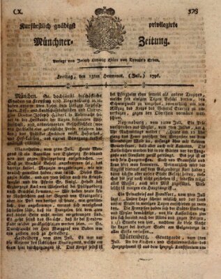 Kurfürstlich gnädigst privilegirte Münchner-Zeitung (Süddeutsche Presse) Freitag 15. Juli 1796