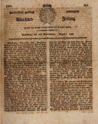 Kurfürstlich gnädigst privilegirte Münchner-Zeitung (Süddeutsche Presse) Dienstag 2. August 1796