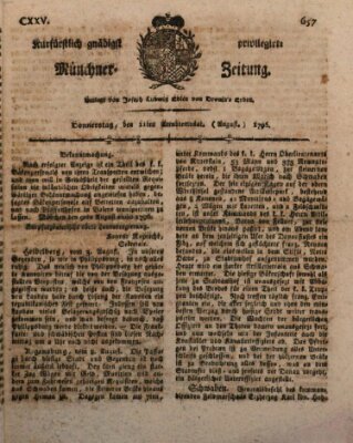 Kurfürstlich gnädigst privilegirte Münchner-Zeitung (Süddeutsche Presse) Donnerstag 11. August 1796