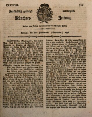 Kurfürstlich gnädigst privilegirte Münchner-Zeitung (Süddeutsche Presse) Freitag 2. September 1796