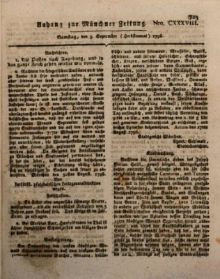 Kurfürstlich gnädigst privilegirte Münchner-Zeitung (Süddeutsche Presse) Samstag 3. September 1796