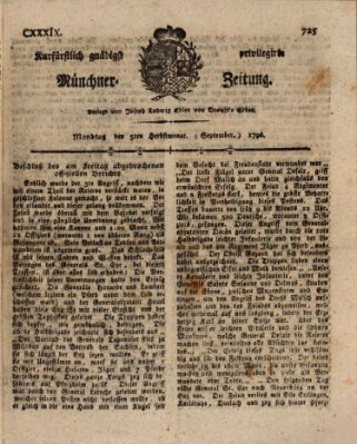 Kurfürstlich gnädigst privilegirte Münchner-Zeitung (Süddeutsche Presse) Montag 5. September 1796