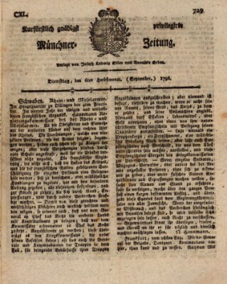 Kurfürstlich gnädigst privilegirte Münchner-Zeitung (Süddeutsche Presse) Dienstag 6. September 1796