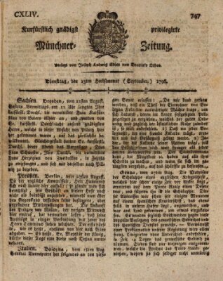 Kurfürstlich gnädigst privilegirte Münchner-Zeitung (Süddeutsche Presse) Dienstag 13. September 1796