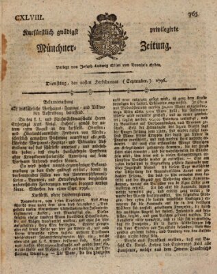 Kurfürstlich gnädigst privilegirte Münchner-Zeitung (Süddeutsche Presse) Dienstag 20. September 1796