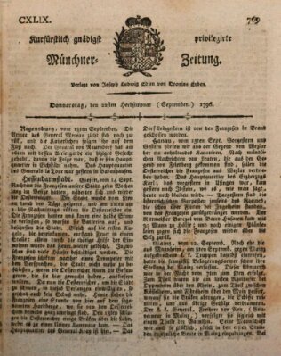 Kurfürstlich gnädigst privilegirte Münchner-Zeitung (Süddeutsche Presse) Donnerstag 22. September 1796