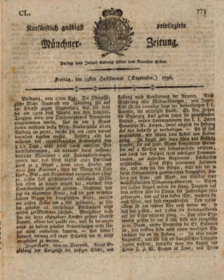 Kurfürstlich gnädigst privilegirte Münchner-Zeitung (Süddeutsche Presse) Freitag 23. September 1796