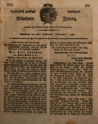 Kurfürstlich gnädigst privilegirte Münchner-Zeitung (Süddeutsche Presse) Montag 26. September 1796