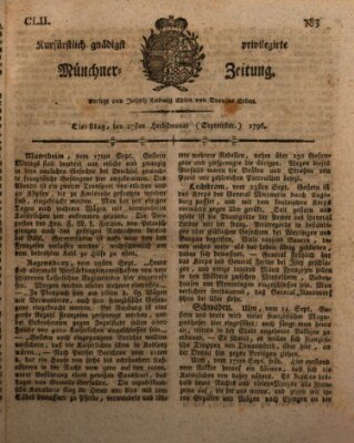 Kurfürstlich gnädigst privilegirte Münchner-Zeitung (Süddeutsche Presse) Dienstag 27. September 1796