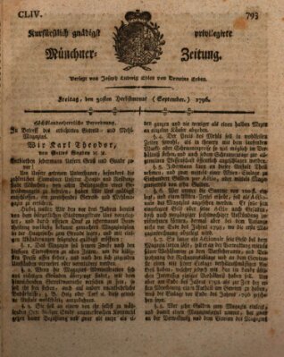 Kurfürstlich gnädigst privilegirte Münchner-Zeitung (Süddeutsche Presse) Freitag 30. September 1796