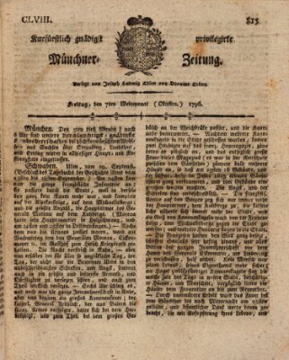 Kurfürstlich gnädigst privilegirte Münchner-Zeitung (Süddeutsche Presse) Freitag 7. Oktober 1796