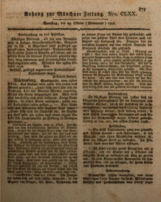 Kurfürstlich gnädigst privilegirte Münchner-Zeitung (Süddeutsche Presse) Samstag 29. Oktober 1796