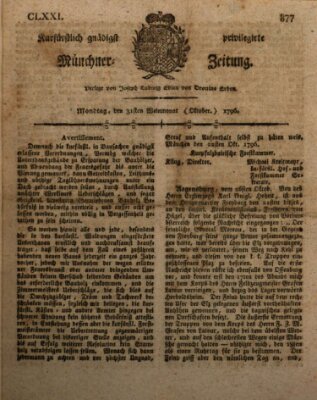 Kurfürstlich gnädigst privilegirte Münchner-Zeitung (Süddeutsche Presse) Montag 31. Oktober 1796