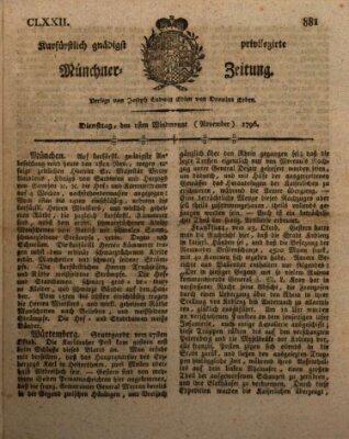 Kurfürstlich gnädigst privilegirte Münchner-Zeitung (Süddeutsche Presse) Dienstag 1. November 1796