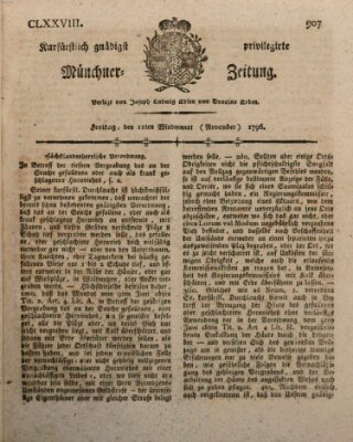 Kurfürstlich gnädigst privilegirte Münchner-Zeitung (Süddeutsche Presse) Freitag 11. November 1796