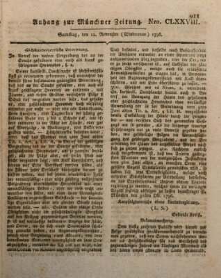 Kurfürstlich gnädigst privilegirte Münchner-Zeitung (Süddeutsche Presse) Samstag 12. November 1796