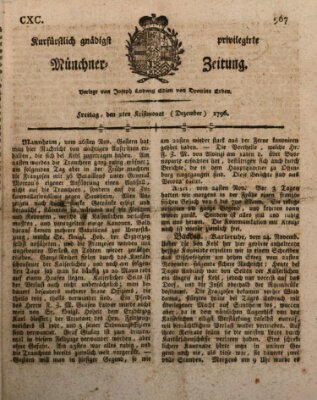 Kurfürstlich gnädigst privilegirte Münchner-Zeitung (Süddeutsche Presse) Freitag 2. Dezember 1796