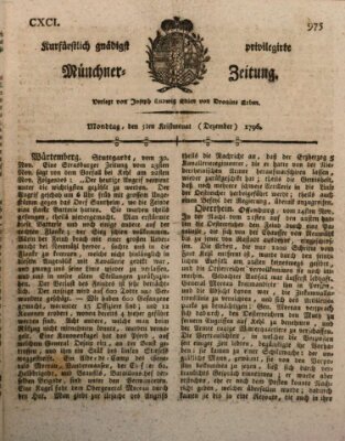 Kurfürstlich gnädigst privilegirte Münchner-Zeitung (Süddeutsche Presse) Montag 5. Dezember 1796