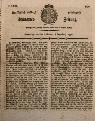 Kurfürstlich gnädigst privilegirte Münchner-Zeitung (Süddeutsche Presse) Dienstag 6. Dezember 1796