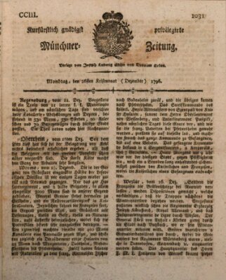 Kurfürstlich gnädigst privilegirte Münchner-Zeitung (Süddeutsche Presse) Montag 26. Dezember 1796