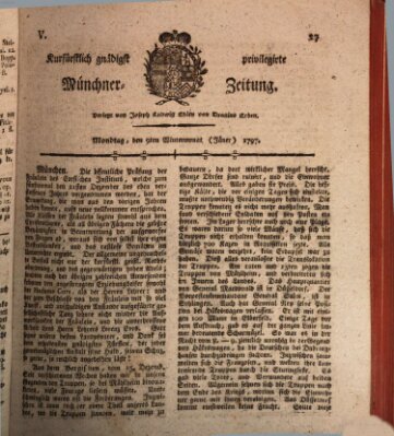 Kurfürstlich gnädigst privilegirte Münchner-Zeitung (Süddeutsche Presse) Montag 9. Januar 1797