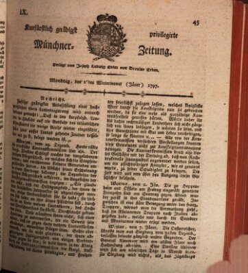 Kurfürstlich gnädigst privilegirte Münchner-Zeitung (Süddeutsche Presse) Montag 16. Januar 1797