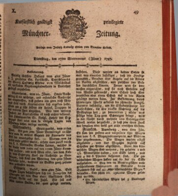 Kurfürstlich gnädigst privilegirte Münchner-Zeitung (Süddeutsche Presse) Dienstag 17. Januar 1797