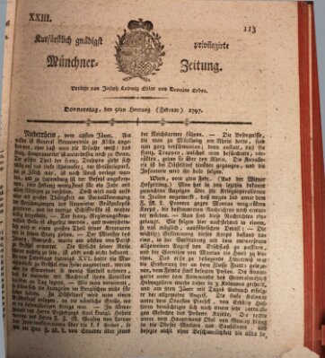 Kurfürstlich gnädigst privilegirte Münchner-Zeitung (Süddeutsche Presse) Donnerstag 9. Februar 1797