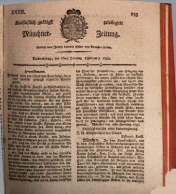 Kurfürstlich gnädigst privilegirte Münchner-Zeitung (Süddeutsche Presse) Donnerstag 16. Februar 1797