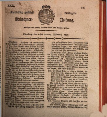 Kurfürstlich gnädigst privilegirte Münchner-Zeitung (Süddeutsche Presse) Dienstag 21. Februar 1797