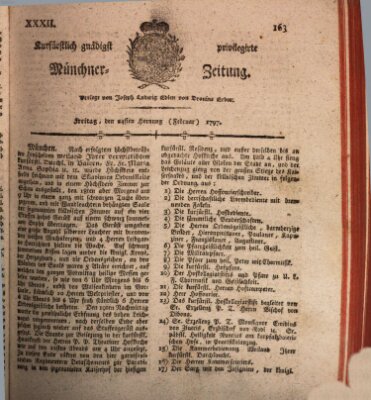 Kurfürstlich gnädigst privilegirte Münchner-Zeitung (Süddeutsche Presse) Freitag 24. Februar 1797