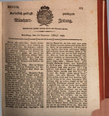 Kurfürstlich gnädigst privilegirte Münchner-Zeitung (Süddeutsche Presse) Dienstag 7. März 1797