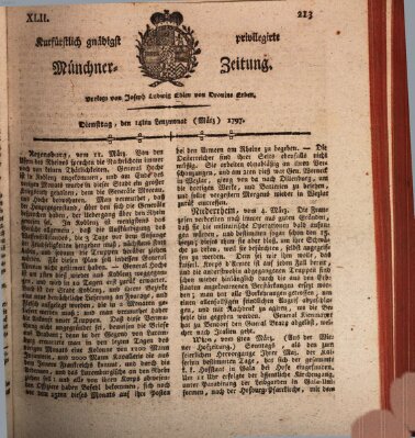 Kurfürstlich gnädigst privilegirte Münchner-Zeitung (Süddeutsche Presse) Dienstag 14. März 1797