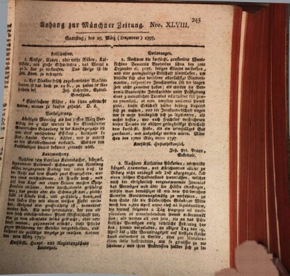 Kurfürstlich gnädigst privilegirte Münchner-Zeitung (Süddeutsche Presse) Samstag 25. März 1797