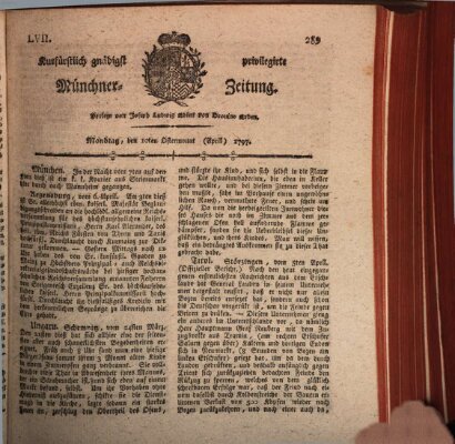 Kurfürstlich gnädigst privilegirte Münchner-Zeitung (Süddeutsche Presse) Montag 10. April 1797