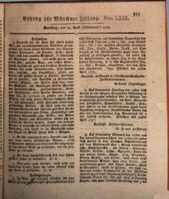 Kurfürstlich gnädigst privilegirte Münchner-Zeitung (Süddeutsche Presse) Samstag 22. April 1797