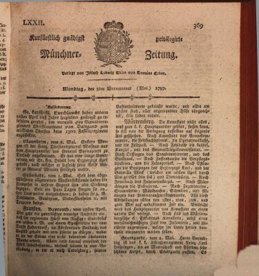 Kurfürstlich gnädigst privilegirte Münchner-Zeitung (Süddeutsche Presse) Montag 8. Mai 1797