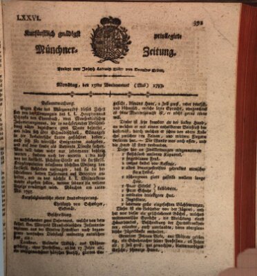 Kurfürstlich gnädigst privilegirte Münchner-Zeitung (Süddeutsche Presse) Montag 15. Mai 1797