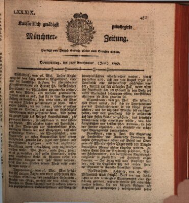 Kurfürstlich gnädigst privilegirte Münchner-Zeitung (Süddeutsche Presse) Donnerstag 8. Juni 1797